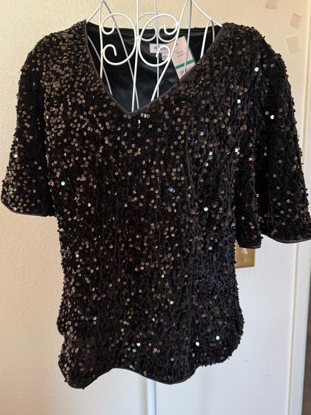 Nanette Lepore Black Sequin V-Neck Top